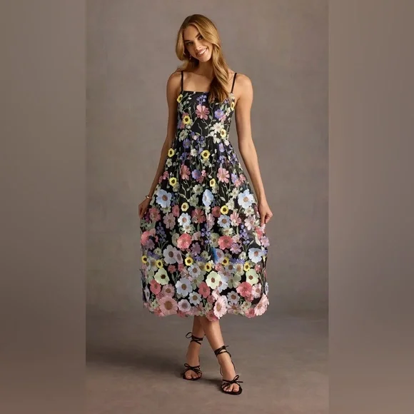 Azazie Atelier Nia Black And Multi Floral Midi Dress - Picture 3 of 10